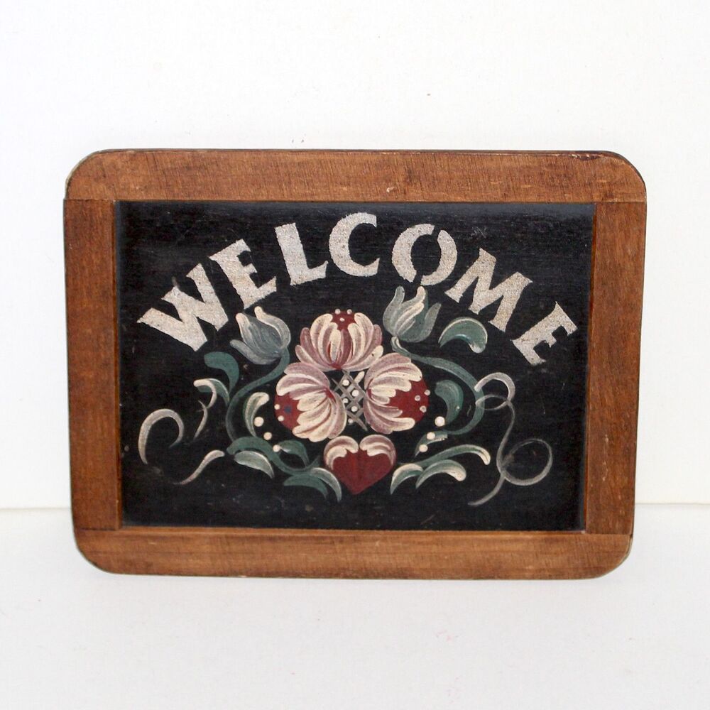 Welcome Sign handpainted antique chalkboard Portugal floral vintage country